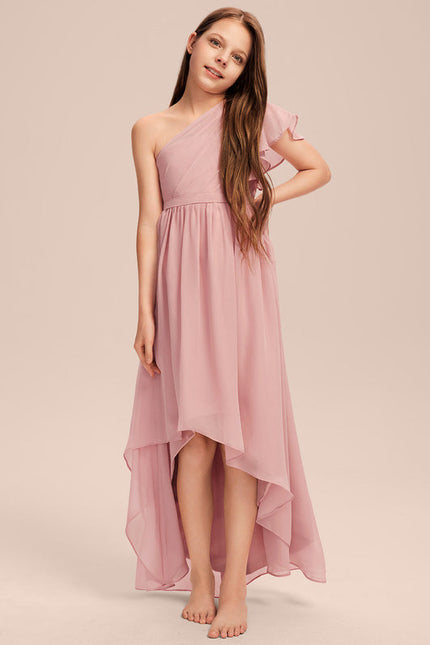Robe Pastel Rose Décolleté Asymétrique Junior - gallery 1