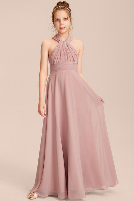Robe Pastel Rose Décolleté Asymétrique Junior - gallery 2