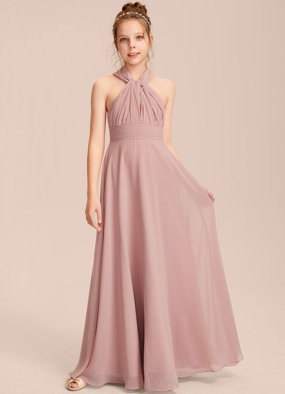 Robe Pastel Rose Décolleté Asymétrique Junior - gallery 2