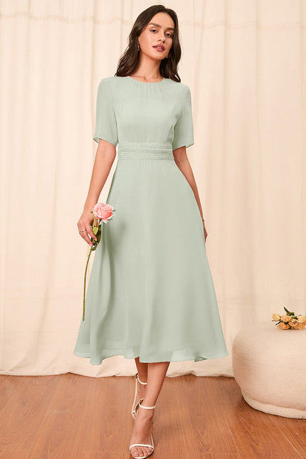 Robe Pastel Verte Col Rond Trapèze