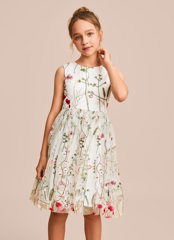 Robe Pastel Blanche Col Rond Dentelle - gallery 1