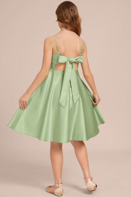 Robe Pastel Verte Satin Trapèze Genou - gallery 3