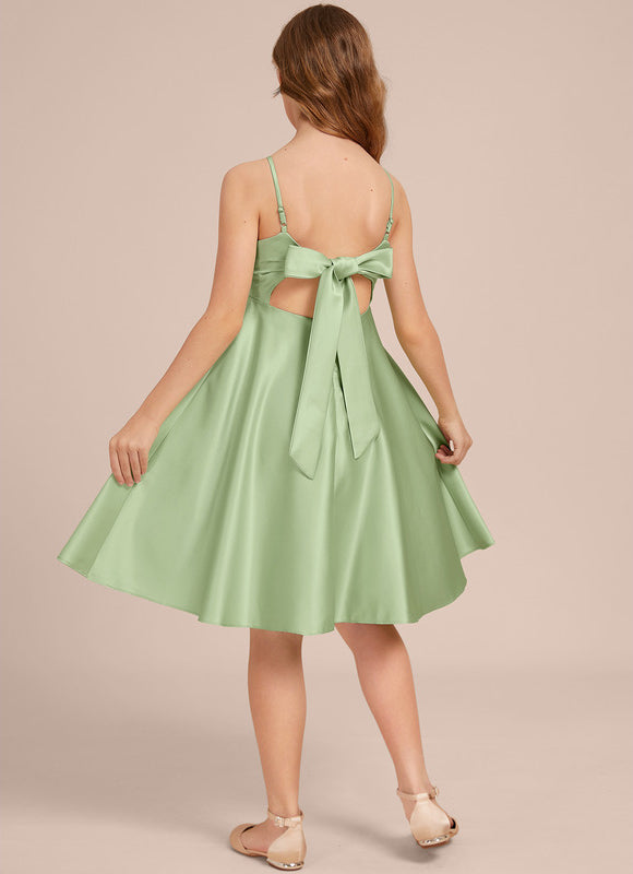 Robe Pastel Verte Satin Trapèze Genou - gallery 3