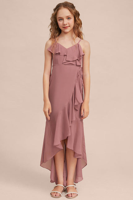 Robe Pastel Rose Demi-Longue Avec Volants - gallery 5