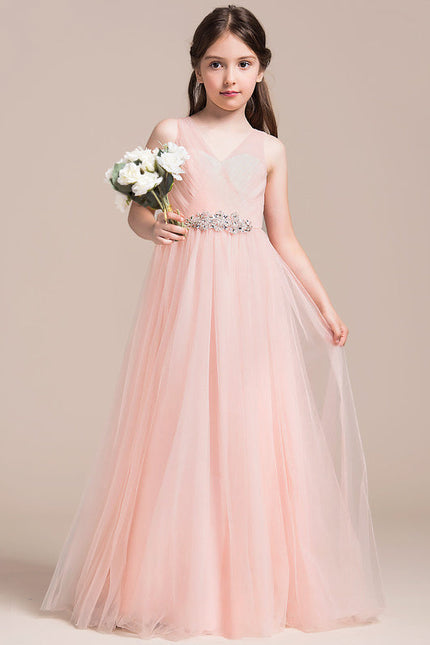 Robe Pastel Rose Col V Longueur Ras Du Sol - gallery 1