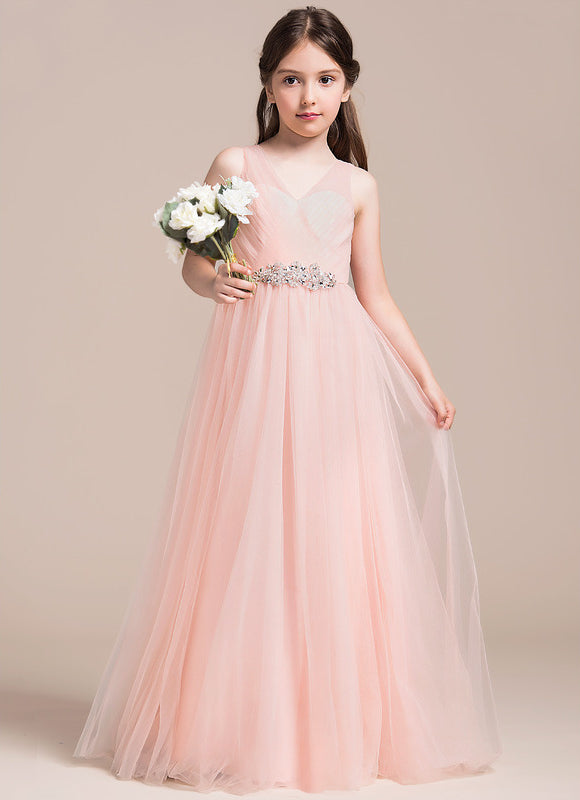 Robe Pastel Rose Col V Longueur Ras Du Sol - gallery 1
