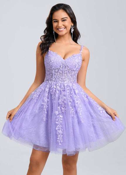Robe Pastel Rose Col V Tulle Dentelle
