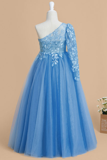Robe Pastel Bleue Asymétrique Fille Mariage - gallery 7