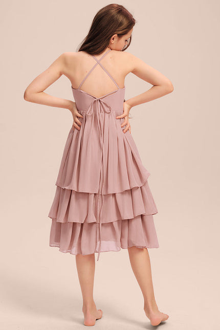 Robe Pastel Rose Trapèze À Volants - gallery 2