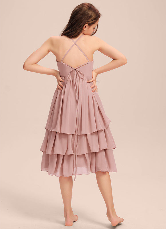 Robe Pastel Rose Trapèze À Volants - gallery 2