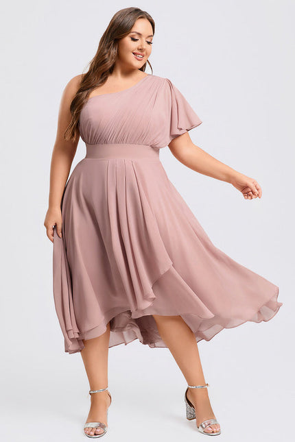 Robe Pastel Rose Décolleté Asymétrique Volants - gallery 9