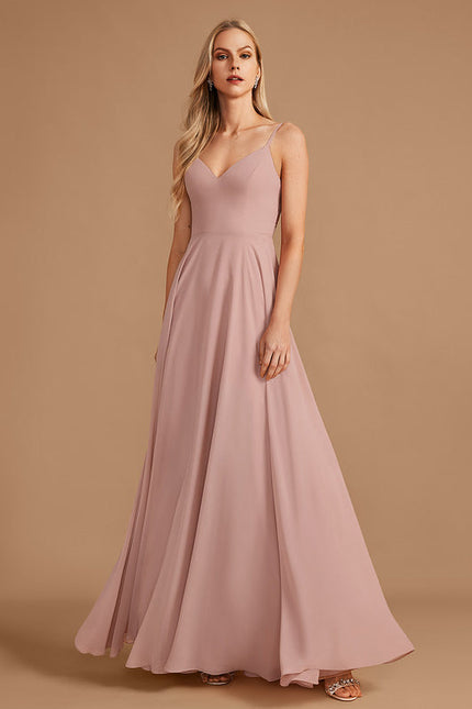 Robe Pastel Rose Mousseline D'Honneur Col V. - gallery 1