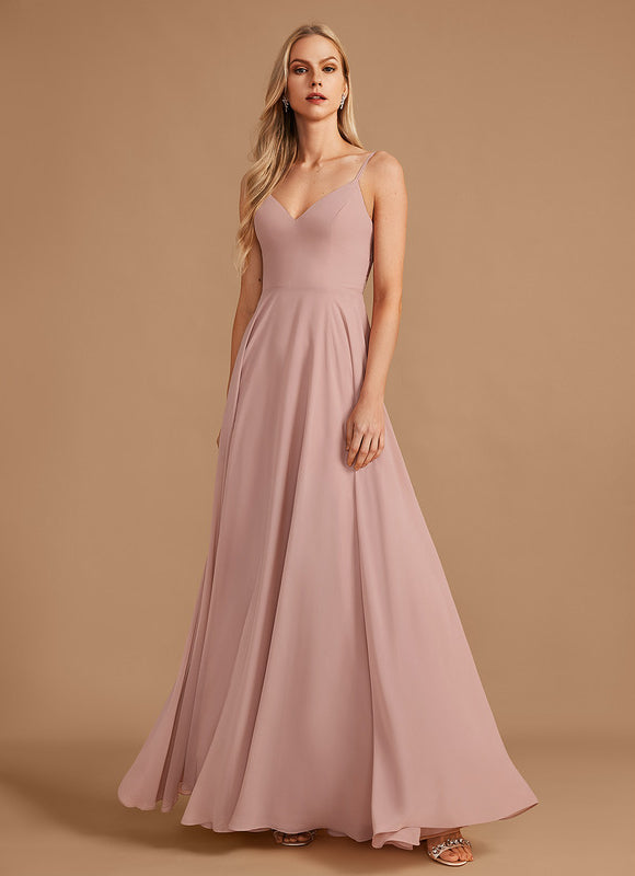 Robe Pastel Rose Mousseline D'Honneur Col V. - gallery 1