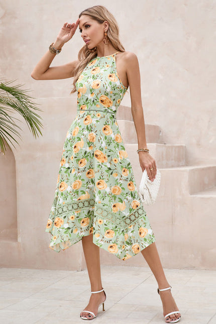 Robe Pastel Verte Imprimée Fleuri Midi - gallery 1