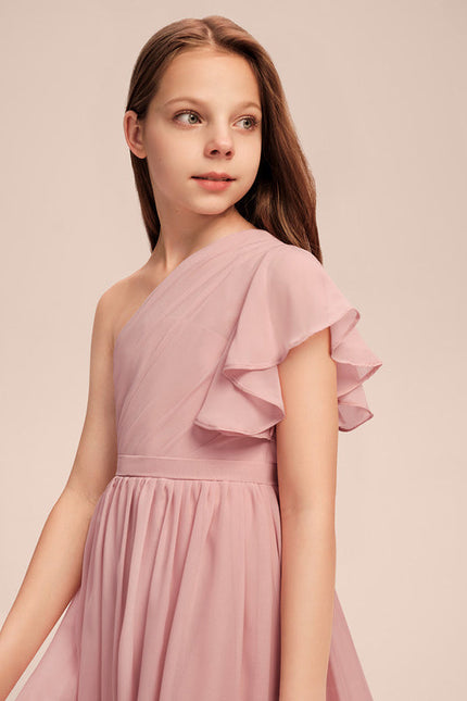 Robe Pastel Rose Décolleté Asymétrique Junior - gallery 2