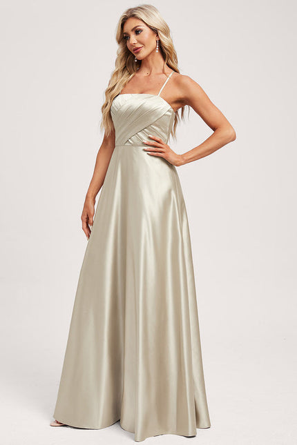 Robe Pastel Vert Satin Long Trapèze - gallery 2