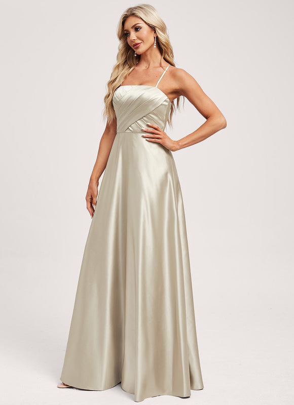 Robe Pastel Vert Satin Long Trapèze - gallery 2