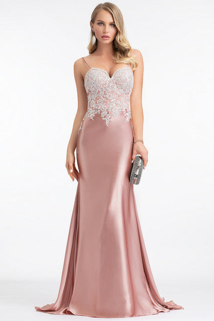 Robe Pastel Rose Sirène Dentelle Satin - gallery 1