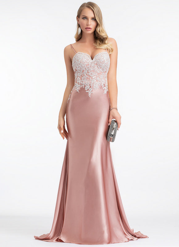 Robe Pastel Rose Sirène Dentelle Satin - gallery 1