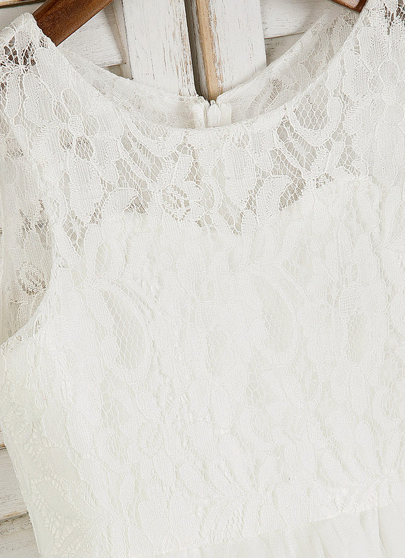 Robe Pastel Blanche Fille Mariage Col Rond - gallery 8