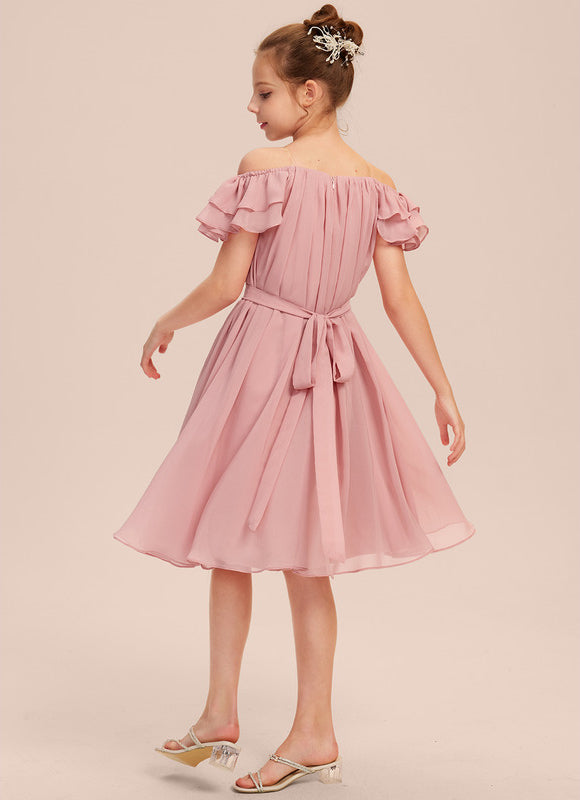 Robe Pastel Rose Épaule Dénudée Trapèze - gallery 4