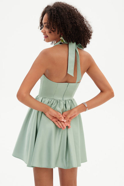Robe Pastel Vert Menthe Col Cœur Courte - gallery 2