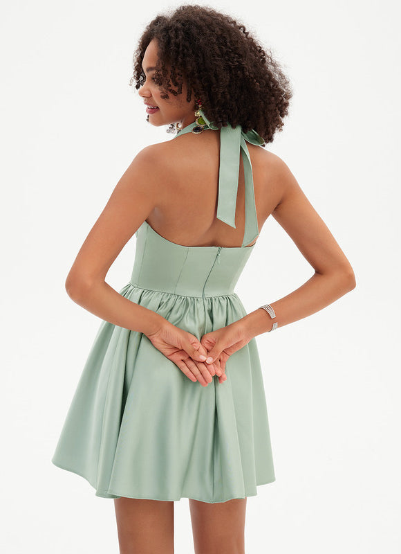 Robe Pastel Vert Menthe Col Cœur Courte - gallery 2