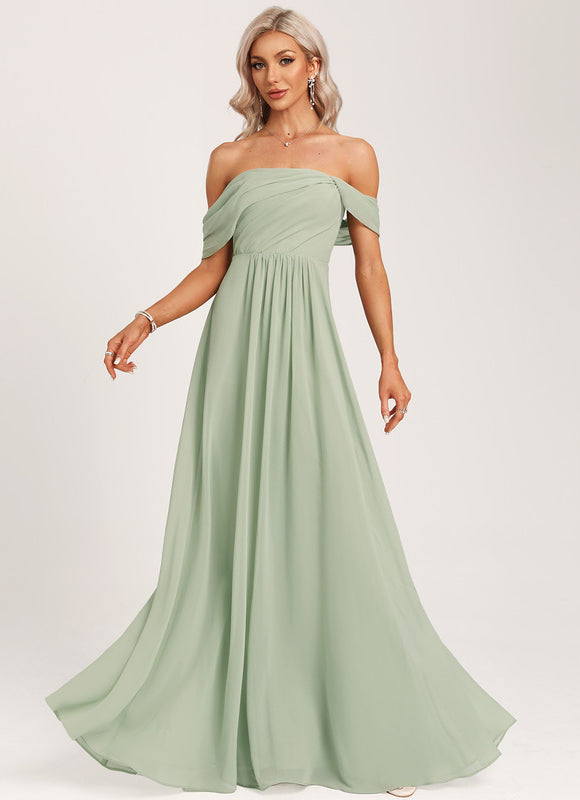 Robe Pastel Bleu Trapèze Épaule Dénudée