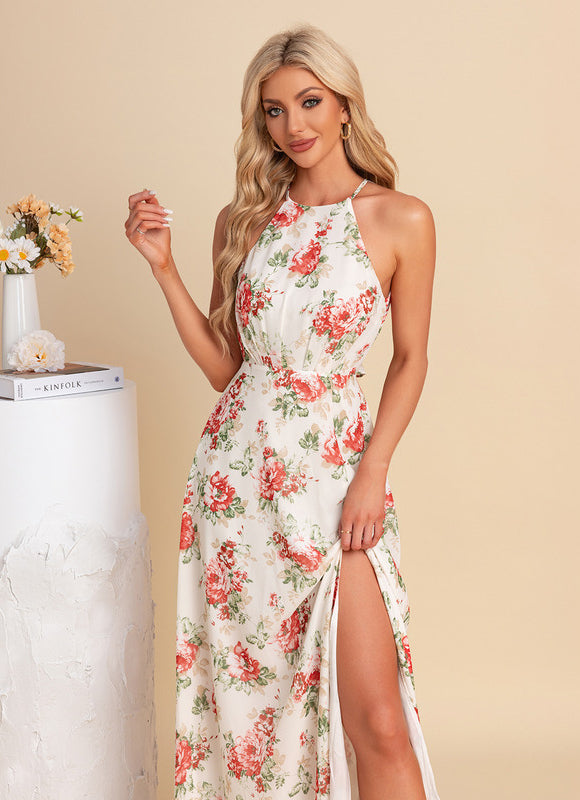 Robe Pastel Florale Licou Blanc Maxi - gallery 5