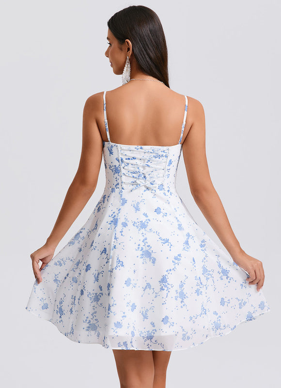 Robe Pastel Blanche À Fleurs Bleues - gallery 3