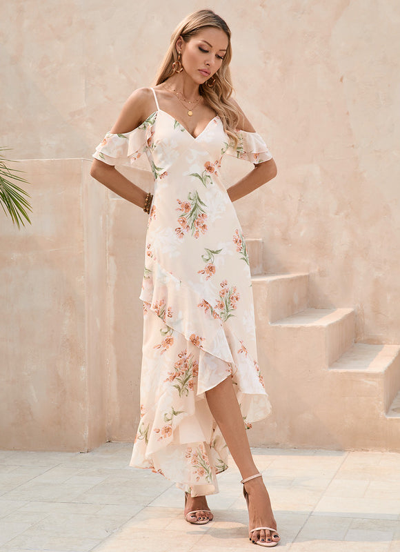 Robe Pastel Fleurie Blanche À Volants