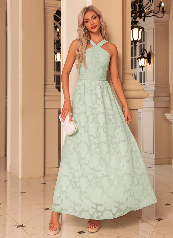 Robe Pastel Verte Maxi Trapèze Jacquard - gallery 2