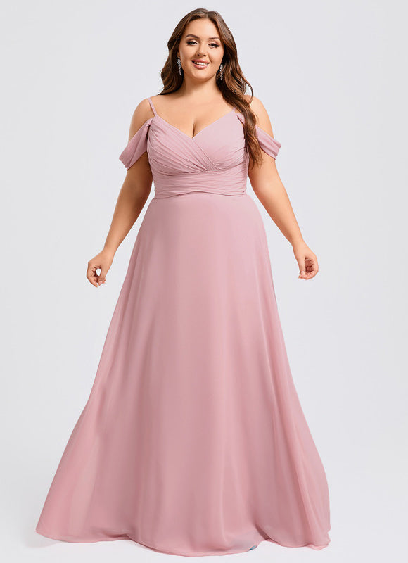 Robe Pastel Rose Décolleté Épaules Mousseline - gallery 9