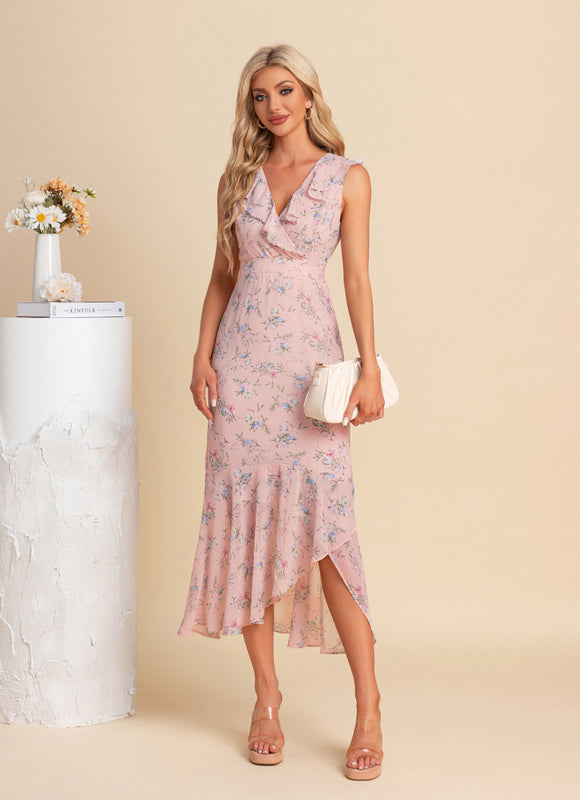 Robe Pastel Rose À Volants Fleurie - gallery 5
