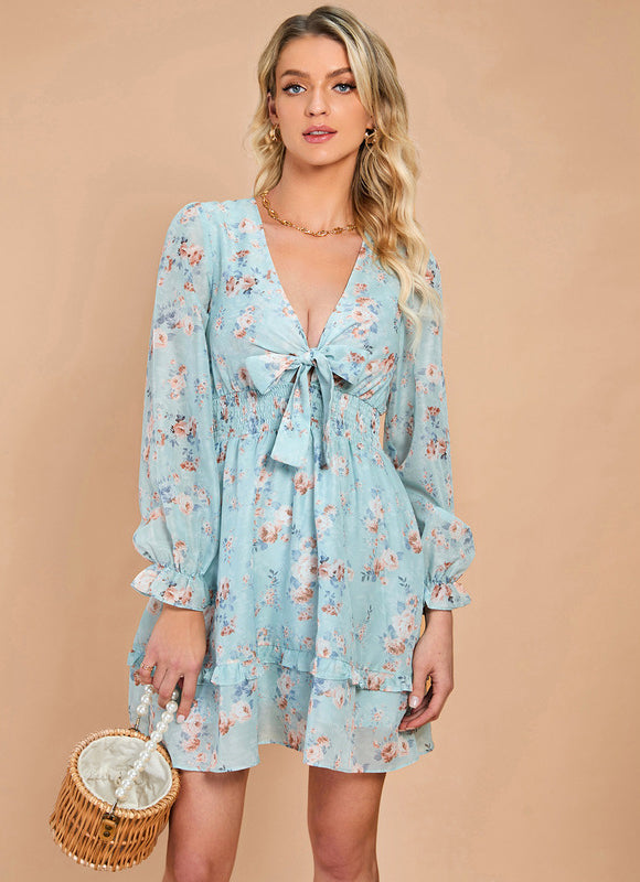 Robe Pastel Fleurie Rose Mini Volants - gallery 1