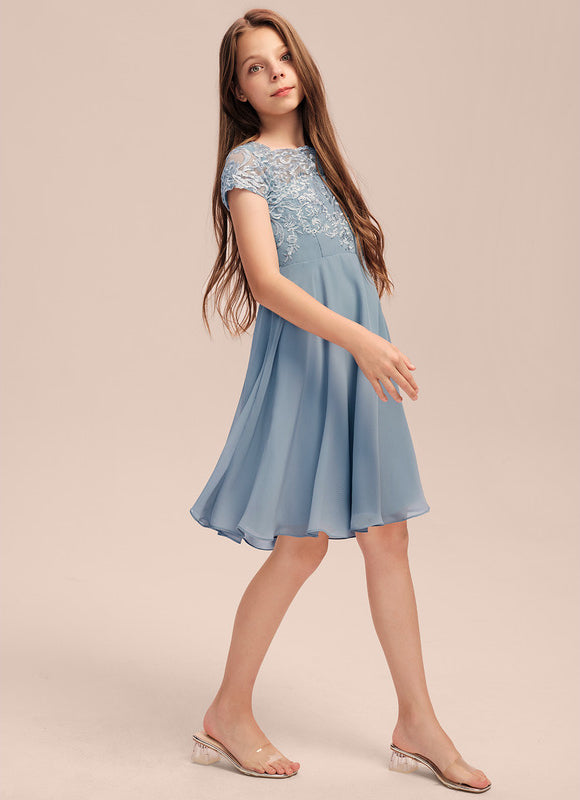 Robe Pastel Bleu Col Carré Dentelle - gallery 6