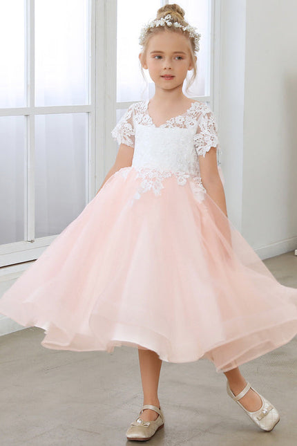Robe Pastel Rose Col V En Tulle