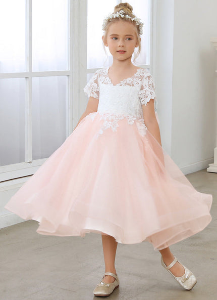 Robe Pastel Rose Col V En Tulle