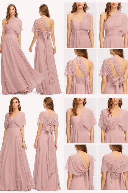 Robe Pastel Rose Décolleté Asymétrique Longue - gallery 3