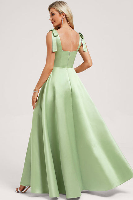 Robe Pastel Verte Col Carré Satin - gallery 4