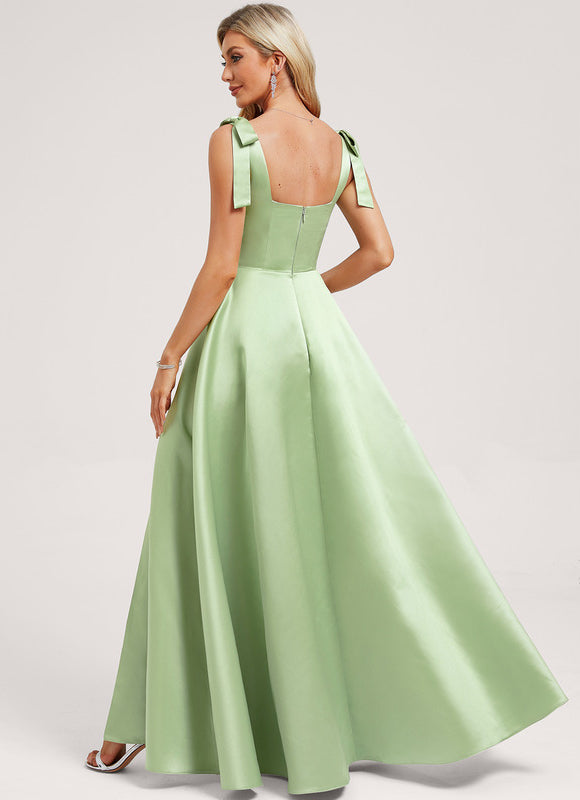 Robe Pastel Verte Col Carré Satin - gallery 4