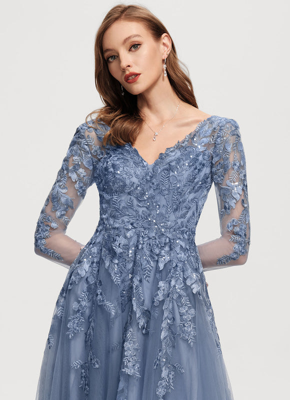 Robe Pastel Dégradé Bleu Col V Élégant - gallery 1