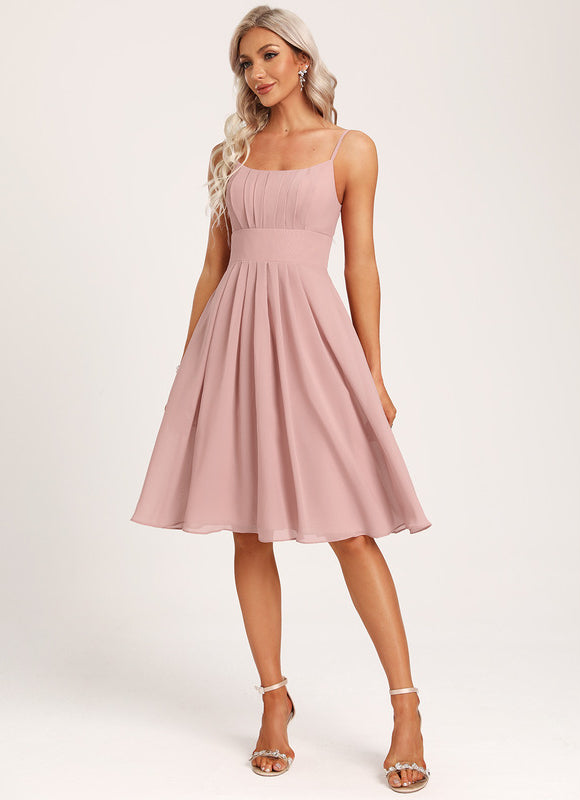 Robe Pastel Rose Mousseline Longueur Genou - gallery 2