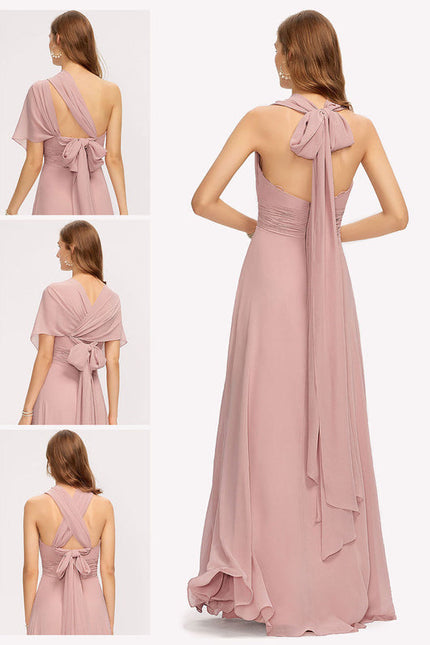 Robe Pastel Rose Décolleté Asymétrique Longue - gallery 1
