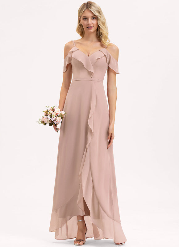 Robe Pastel Bleu Asymétrique Col V Volants - gallery 1