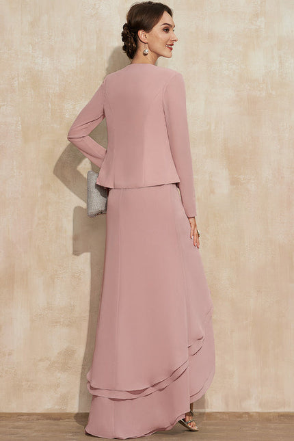 Robe Pastel Rose Trapèze Dentelle Asymétrique - gallery 3