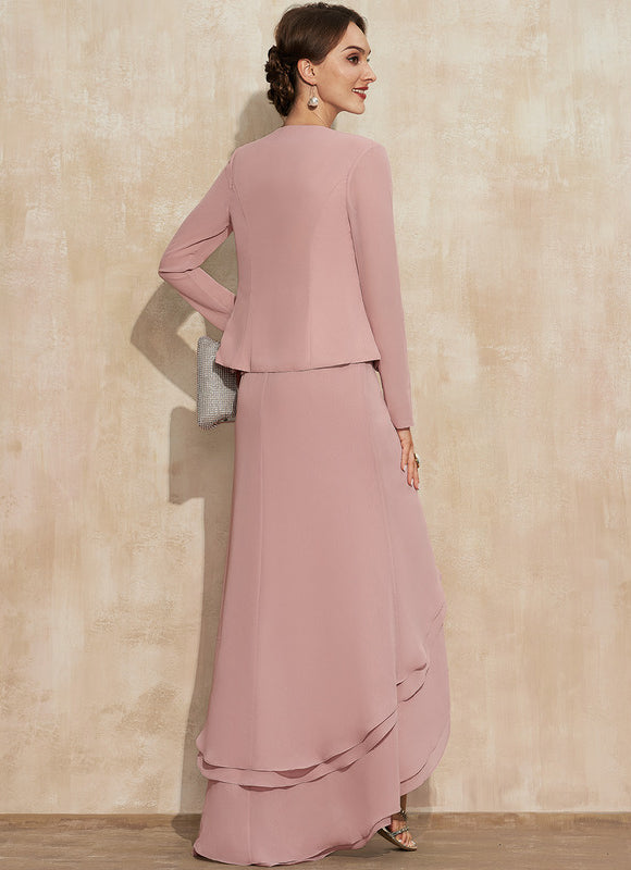 Robe Pastel Rose Trapèze Dentelle Asymétrique - gallery 3