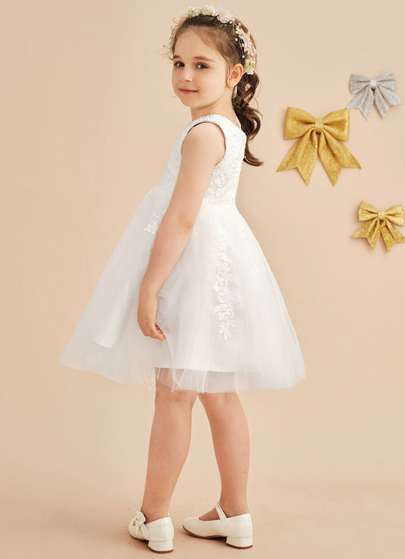 Robe Pastel Blanche Dentelle Cortège Fille - gallery 1