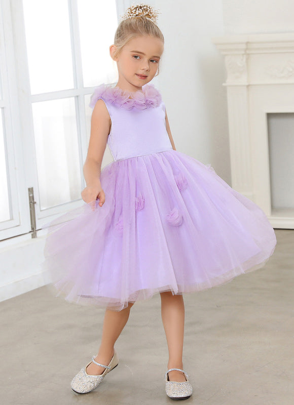 Robe Pastel Lilas Col Rond Satin Tulle