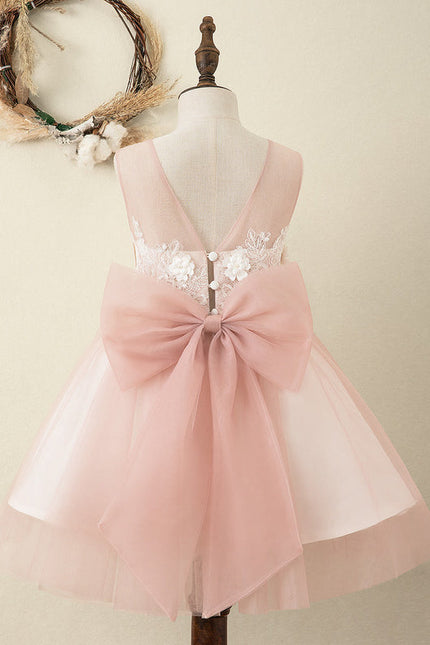 Robe Pastel Rose Fille Mariage Avec Nœud - gallery 4